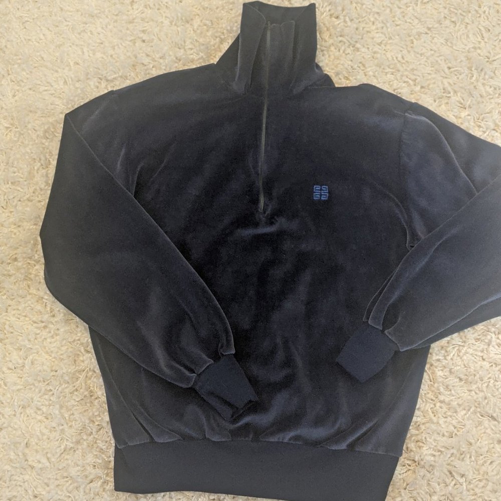 Givenchy Monsieur Blue Velour 1/4 Zip Shirt Size Large